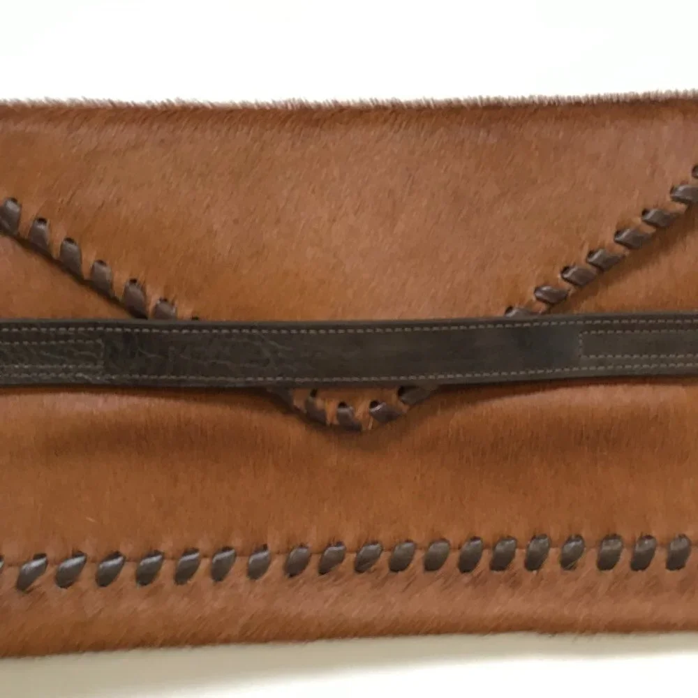 Laggo Polka Envelope Clutch Bag Purse Womens Brown Pony Hair Leather Bohemian
